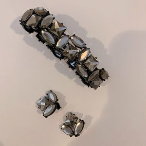 Black stone color necklace, bracelet and earring set